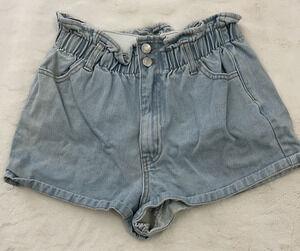 Forever 21 Womens Denim Shorts Light Wash High Rise Elastic Waist Size 27